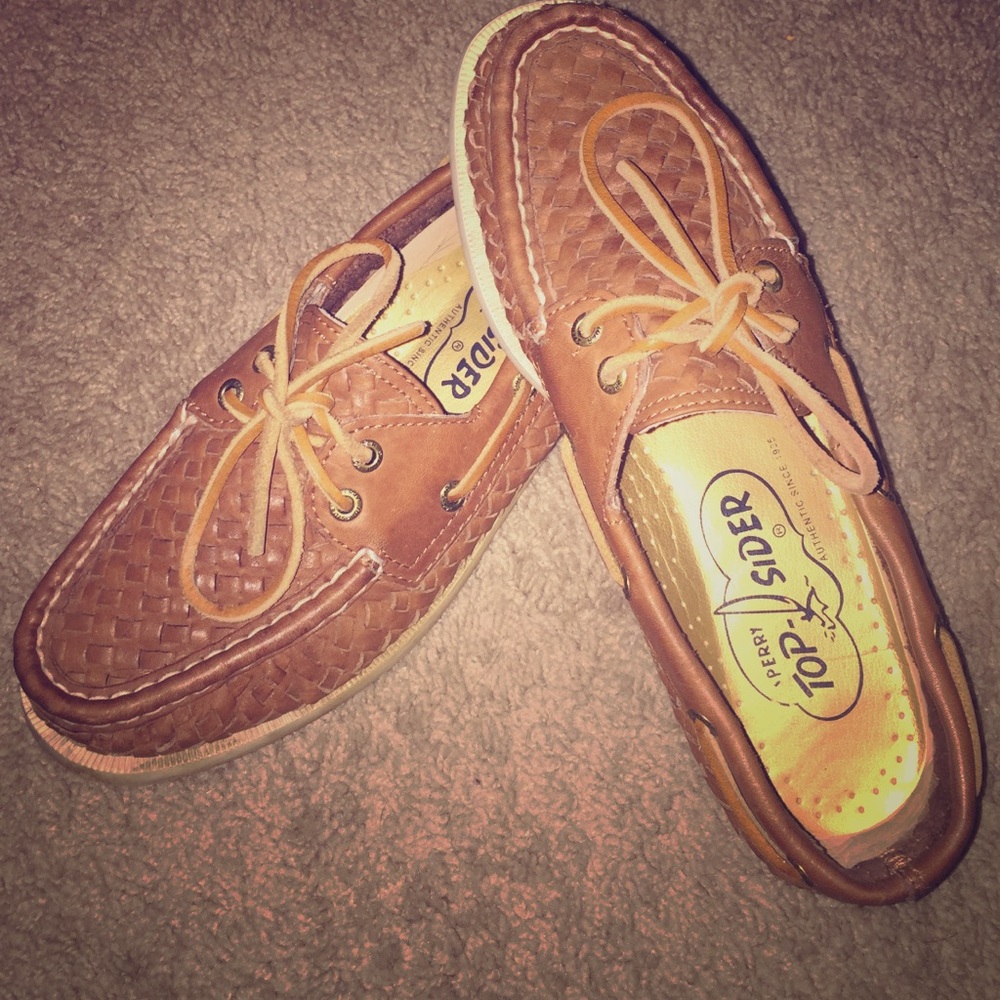 Sperry Brown Woven Leather Boat Shoes